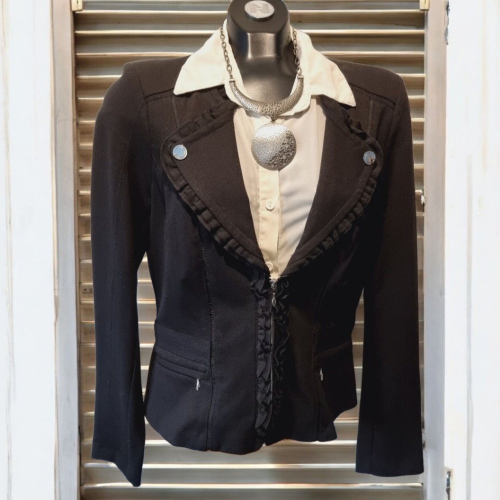 White House Black Market Ruffled Black Blazer Jacket